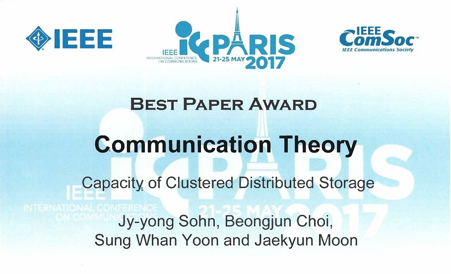 IEEE ICC 2017 Best Paper Award Sohn Ji-yong (Advisor Prof. Jae Kyun Moon)